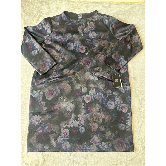 Women’s Clara Sun Woo Floral Dress Dark Purple Black 2 Pockets Plus 1X - Picture 2 of 16